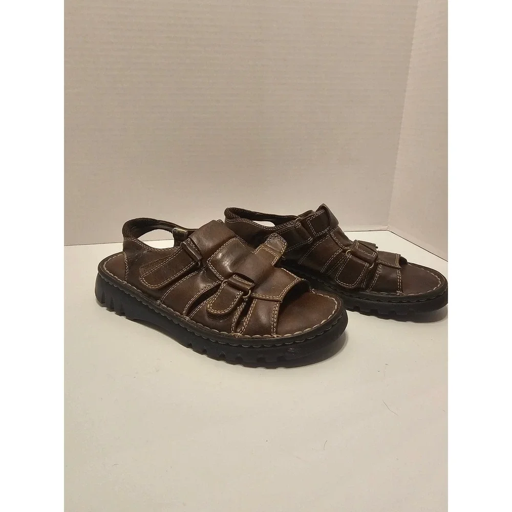 Mens Montego Bay Fisherman Leather Brown Sandals 9.5 Grooved Sole